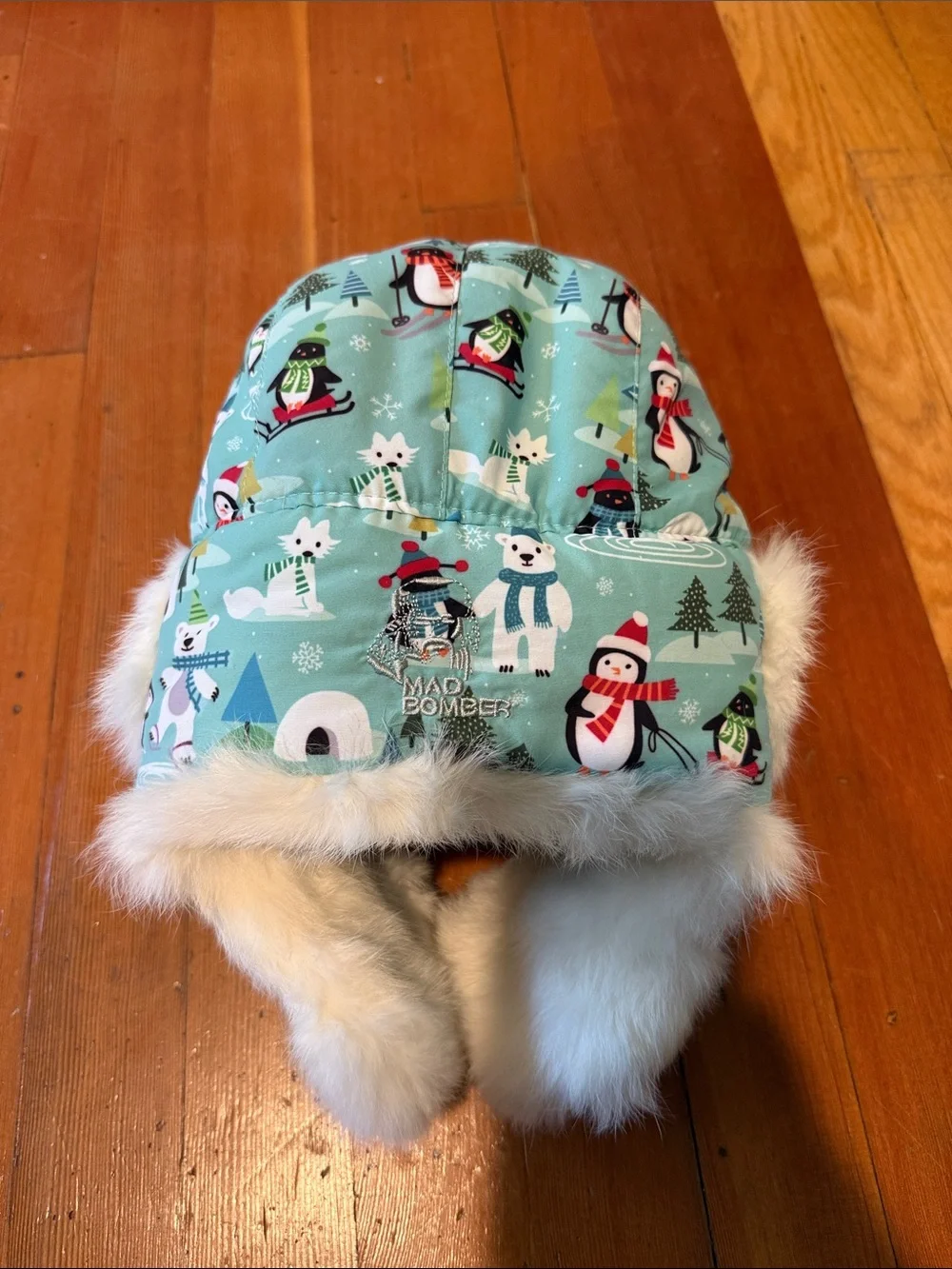Kids Mint Winter Animal Trapper Hat with Fur Trim